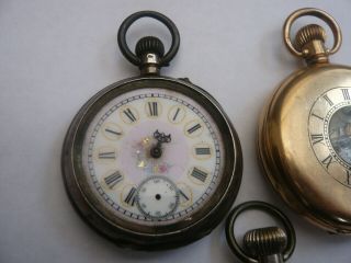 3 VINTAGE POCKET WATCH FOR RESTORATION SILVER 14CT GOLD PLATED CASE WESTCLOX 4