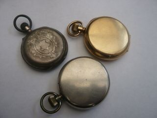 3 VINTAGE POCKET WATCH FOR RESTORATION SILVER 14CT GOLD PLATED CASE WESTCLOX 5