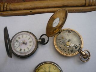 3 VINTAGE POCKET WATCH FOR RESTORATION SILVER 14CT GOLD PLATED CASE WESTCLOX 6