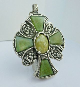 Fine Vintage Large Miracle Scottish Celtic Green Stone Pendant Necklace 28 " 35g