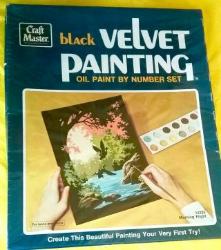Vintage 1974 Craft Master Black Velvet Paint - By - Number Set 14232 Morning Flight