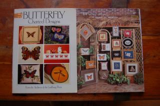 Vintage Butterfly And Flowers Cross Stitch Books Set Of 2