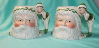 2 - Vintage Retired Lenox Mug Santa & Elf Toby Santa 