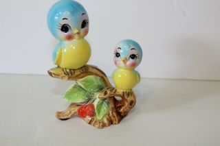 Vintage Adorable 1950s Mid - Century Norcrest Ceramic Bluebirds On A Cherry Branch