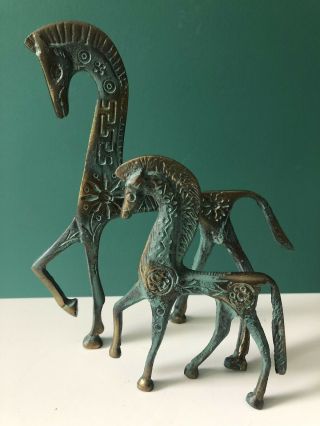 Pair Vintage Mid Century Brass Etruscan Horse Frederick Weinberg Modernist Style