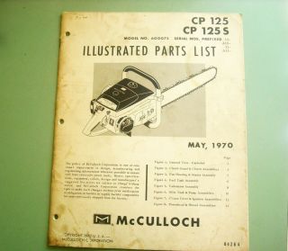 Vintage Mcculloch Cp125 Cp125s Chainsaw 1970 Parts List Cp 125