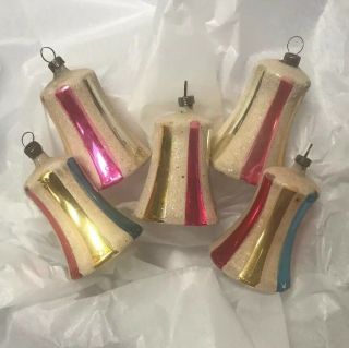 Vintage 5 Glass Bells Christmas Tree Ornaments 2.  75”