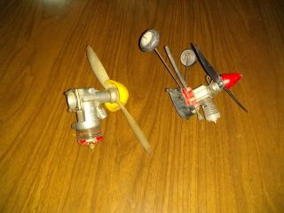 2 Vintage Gas Airplane Engines Mccoy 19 Red Head Nitro & Unmarked With Propeller