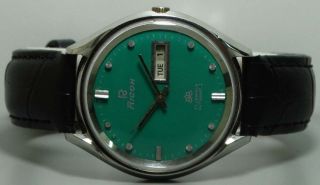 Vintage Ricoh Automatic Day Date Mens Stainless Steel Wrist Watch Old K593