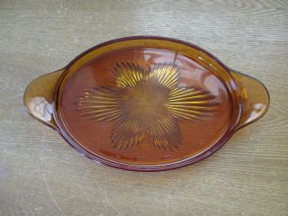 Vintage Paden City Gypsy Pattern Amber Glass Handled Tray