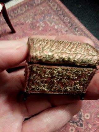ONE MINIATURE TRUNK ON QUEEN ANNE LEGS,  BY BESPAQ,  TAPESTRY COVERED 1:12 scale 5