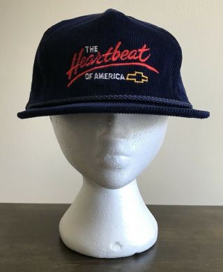 Vintage Chevrolet Heartbeat of America Corduroy Adjustable Hat Chevy Dark Blue 2