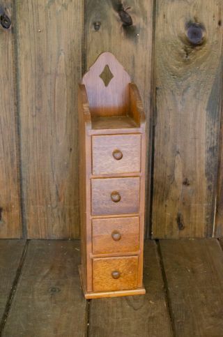 Vintage Primitive Wood Apothecary Spice 4 Drawer Wall Cabinet Box