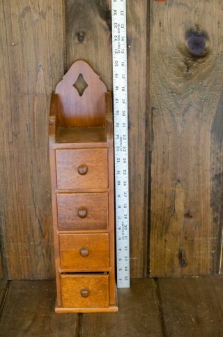 Vintage Primitive Wood Apothecary Spice 4 Drawer Wall Cabinet Box 5