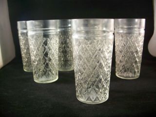 Vintage Set Of 8 16 Oz Pressed Glass Glasses With Raised Diamond Pattern