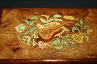 Notturno INLAID WOOD JEWELRY BOX W/Guitar On Top Vintage from Italy 3
