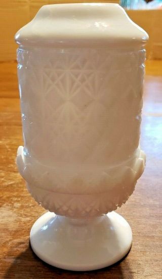 Vintage Fenton White Milk Glass 2 Piece Fairy Lamp Cut And Block Pressed Glass