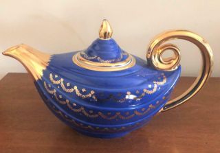 Vintage 1940s Cobalt Blue & Gold Aladdin 6 Cup Teapot