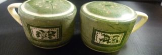Vtg 1.  75” Royal China Homestead Green White Teapot Cupboard Salt Pepper Shakers