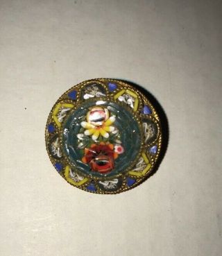 Vintage Micro Mosaic Millifiore Floral Design Brooch Italy