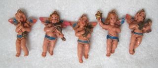 5 Vintage Italian Italy Angel Band Christmas Ornaments Hard Rubber 2 1/2 " M12