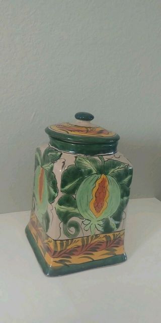 Vintage Mexican Art Pottery Talavera Handpainted Ceramic Canister (imported)