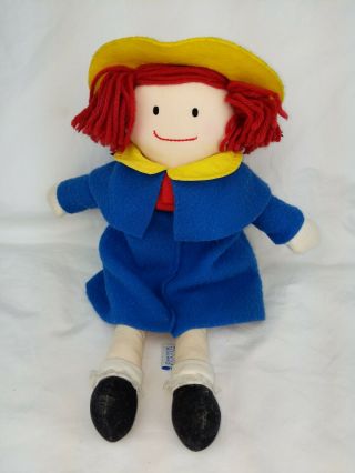 Vintage Eden Madeline Doll 1990 Yellow Hat Blue Coat Plush Stuffed 15” Scar