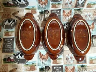 Set of 3 Vintage Hull Oven - proof Brown Drip Oval Baking / Serving Dishes 2