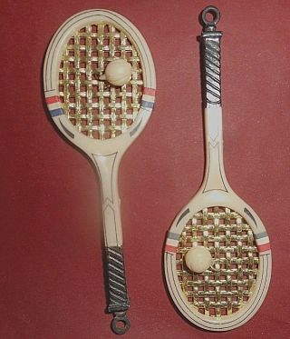 Vintage Christmas Ornament Tennis Rackets Hard Plastic
