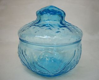 Morgantown ? Vintage Blue Crinkle Covered Box With Lid Rare