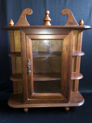 Vtg Farmhouse Wood Table Top Wall Hanging Display Curio Cabinet Chest Shelf