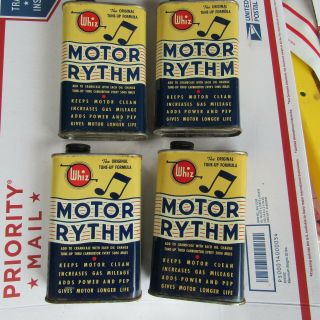 4 Vintage Whiz Motor Rythm Tin Advertising Can Gas Oil Full