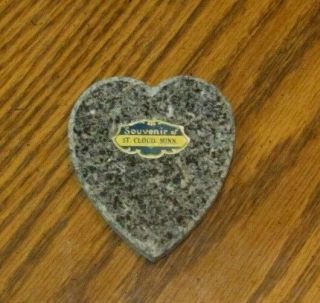 Lovely Vintage Polished Granite Stone 3 1/2 " Heart Souvenir St.  Cloud Minnesota