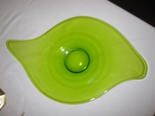 Vintage Lime Green Viking Art Glass Danish Modern Swoosh Platter Plate