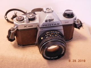 Vintage Asahi Pentax K1000 Se Camera Brown Case W Smc Pentax - M1:2 50 Mm Lens