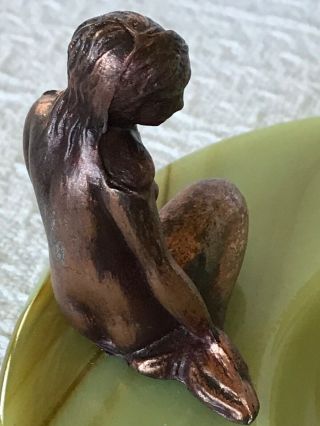 Vintage Risque Nude Painted Metal Mermaid On Irving Florian Slag Glass Ashtray 5