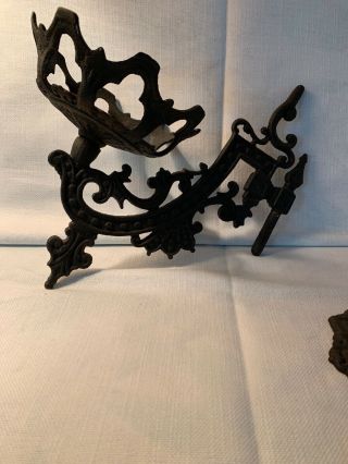 Vtg/antique Black Cast Iron Oil Lamp Holder Swing Arm Style W/wall Mount Bracket