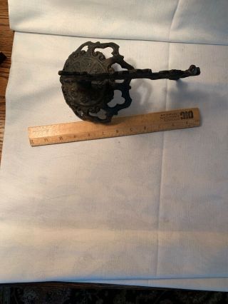 VTG/Antique Black Cast Iron Oil Lamp Holder Swing Arm Style w/Wall Mount Bracket 3