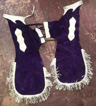 Vintage Purple Suede Western Equitation Show Chaps W/fringe Cowgirl 43 " Long