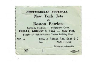 1967 York Jets Vs Boston Patriots Ticket Stub Vintage Namath Jets Win 55 - 13