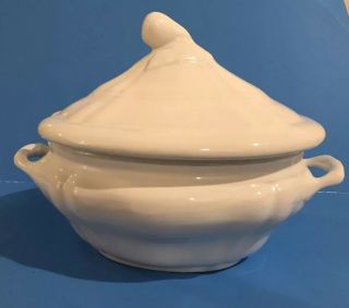 Vintage Lovely White Ironstone Soup Tureen - Pear Motif On Lid