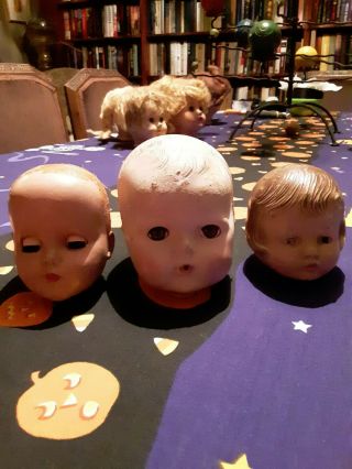 3 Vintage Doll Heads - Creepy Halloween Display - Estate Find - Antique Haunted