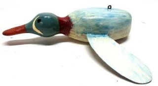 Vintage David Rasmussen Duck Very Unusual Folk Art Fish Spearing Decoy Ice Fish