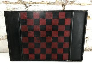 Vintage Paint Wooden Game Checker Board Make Do Black & Red
