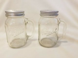 Vintage Salt & Pepper Shakers,  Ball Mason Jars With Handle,  5 In.