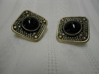 Vintage Jewelry Stamped.  925 Sterling Silver & Black Onyx Clip - On Earrings