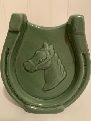 Mccoy Green Horse & Horseshoe Good Luck Wall Pocket Vintage 1950 