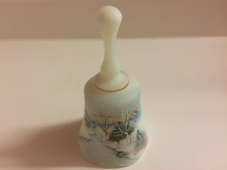 Vintage Fenton Art Glass White Bell Signed A.  Farley Christmas 1991