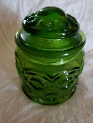 Vintage L.  E.  Smith Moon & Stars Canister Apothecary Jar Green Glass Small 2