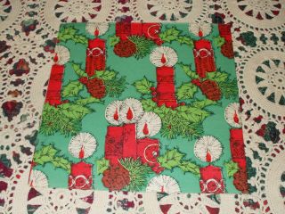 Vtg Christmas Wrapping Paper Gift Wrap Nos Halo Candle Holly Red Green 1960